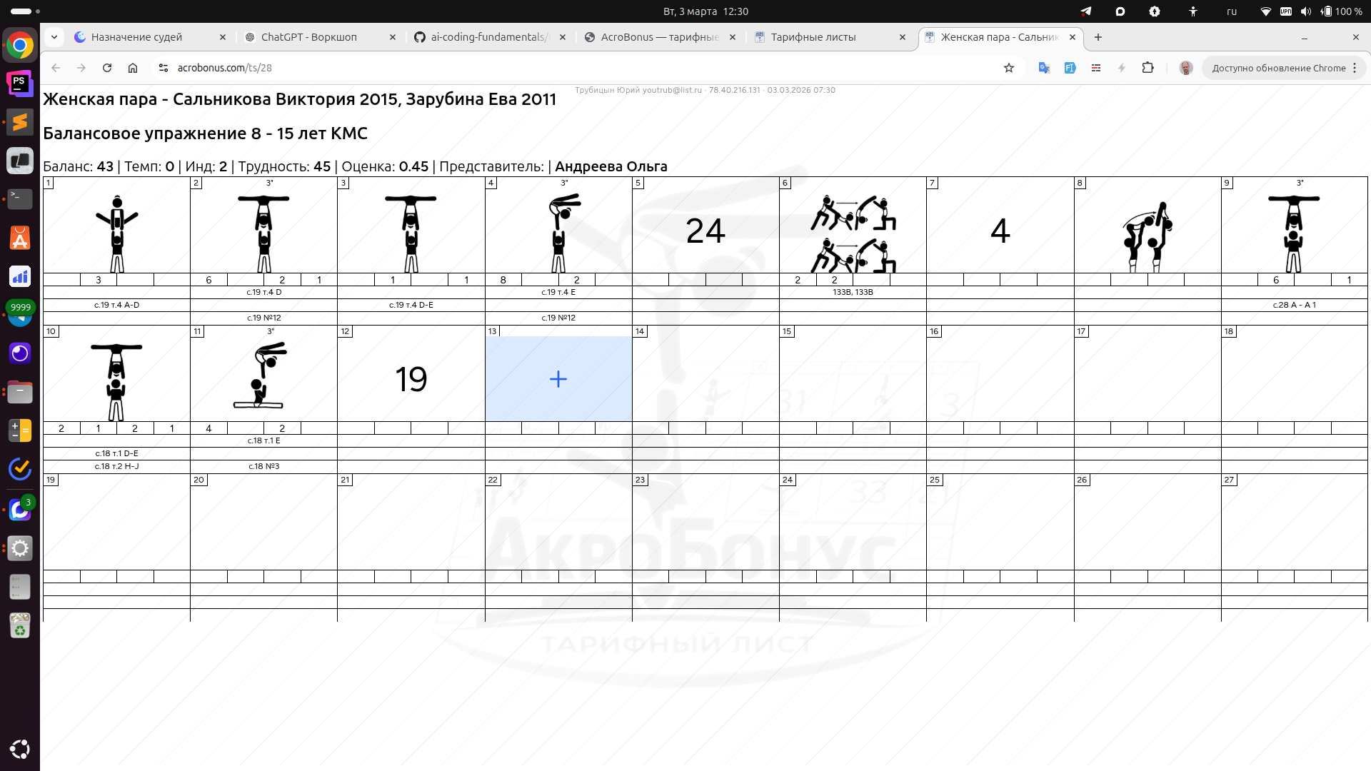 Сборка тарифного листа