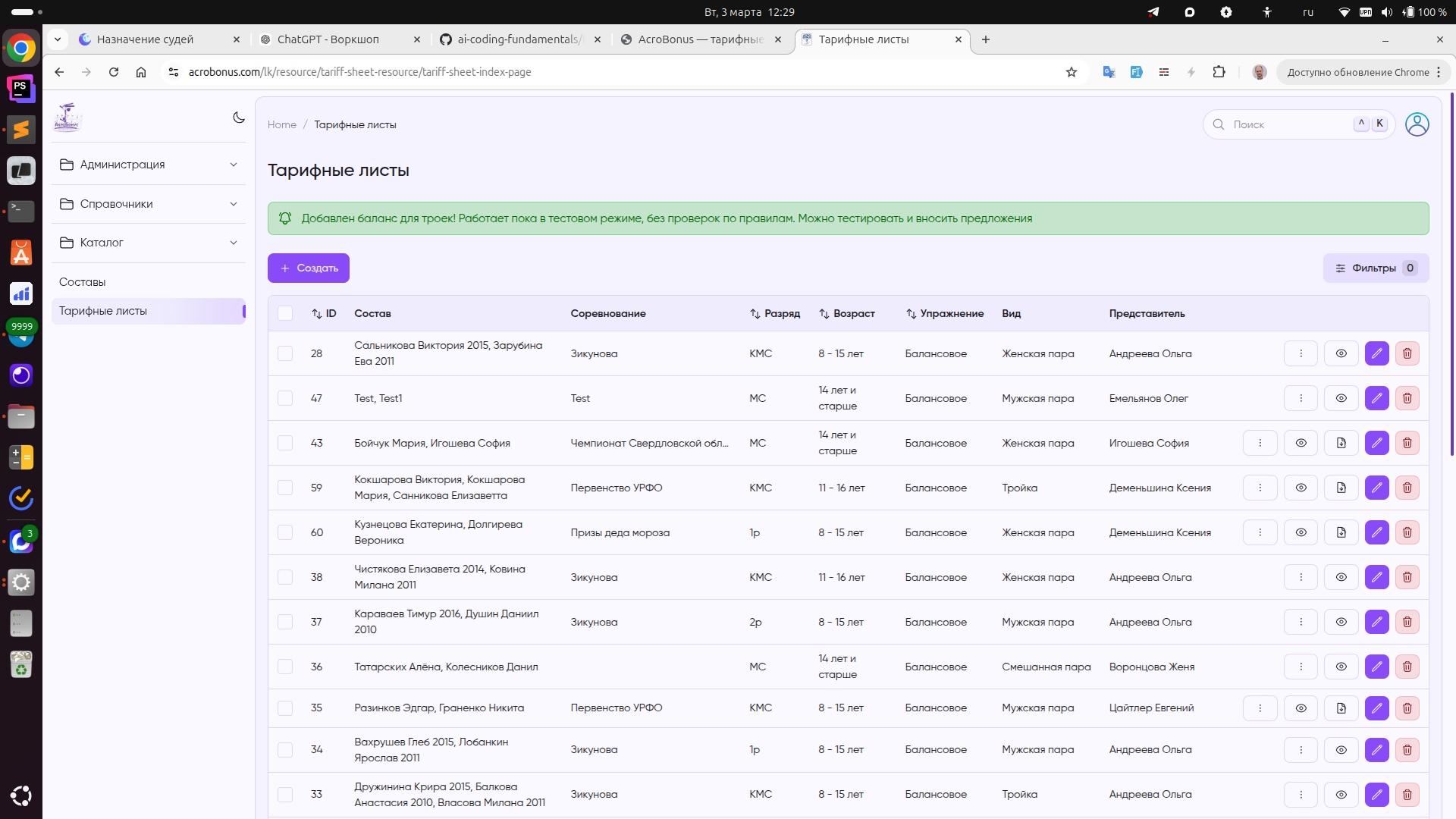 Архив тарифных листов